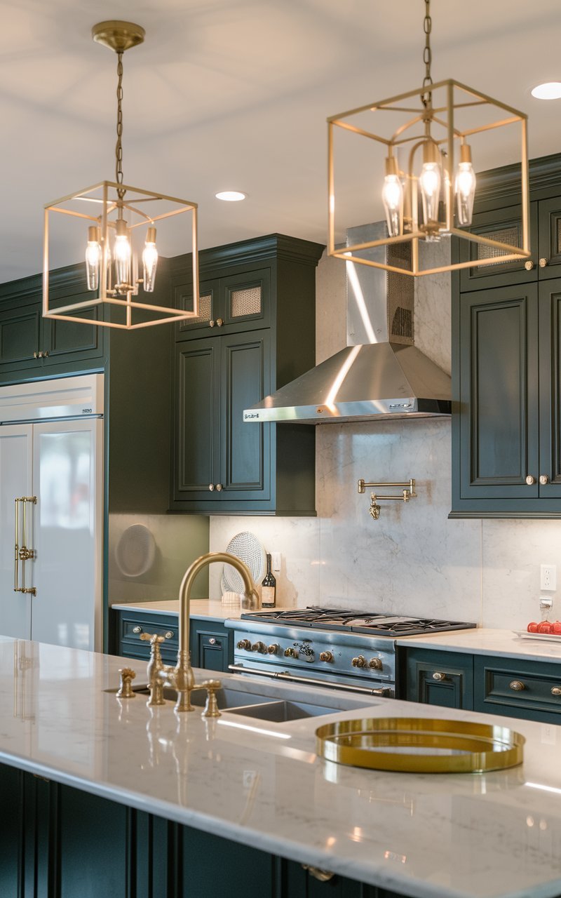 Dark Green Cabinets With Bronze Hardware