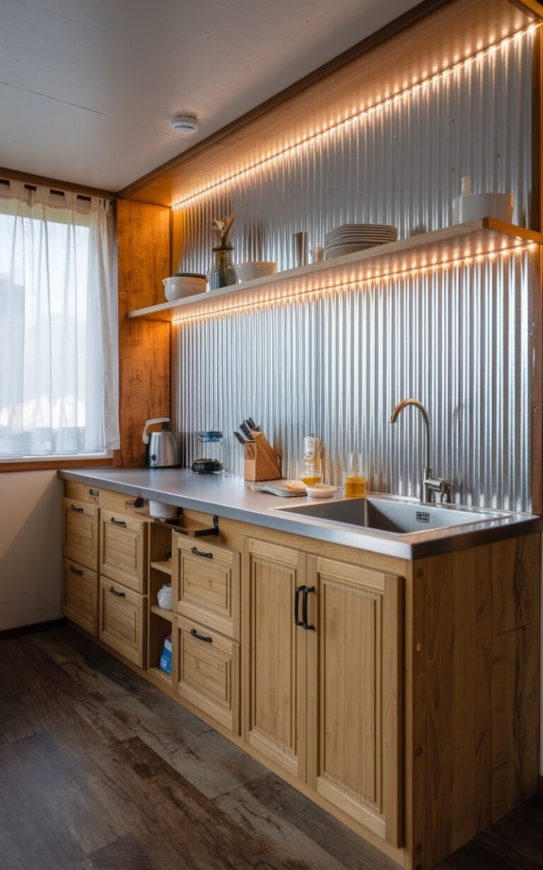Rustic Corrugated Metal Kitchen Backsplash