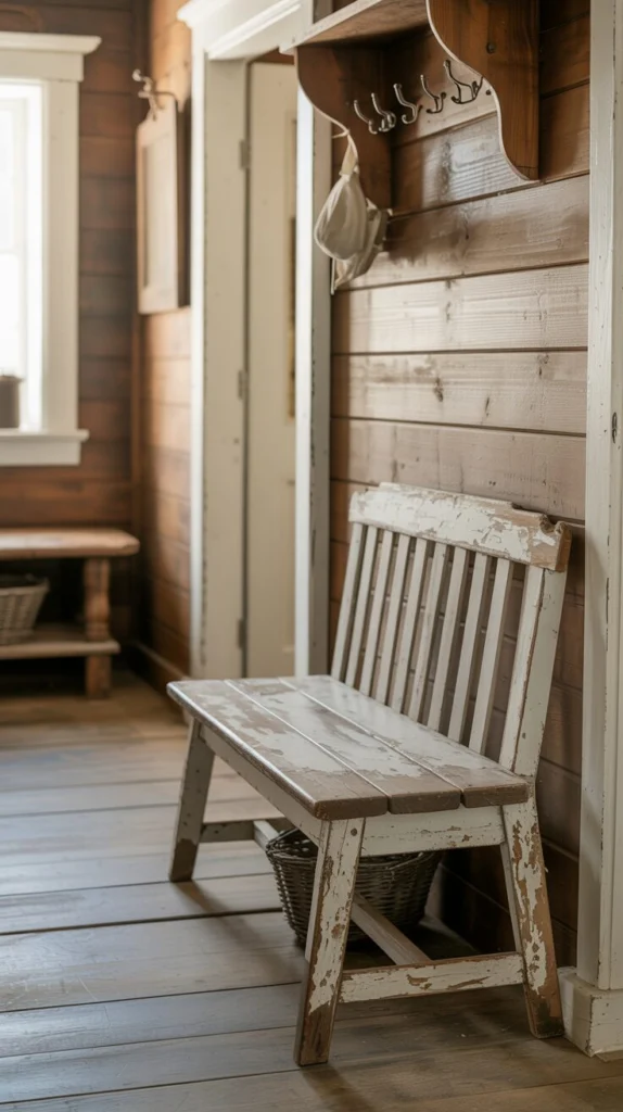 Use a Distressed Farmhouse Bench