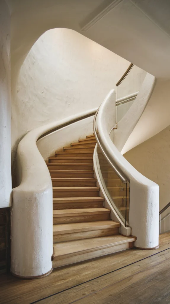 Build a staircase with a smooth, curved wall for soft modern lines