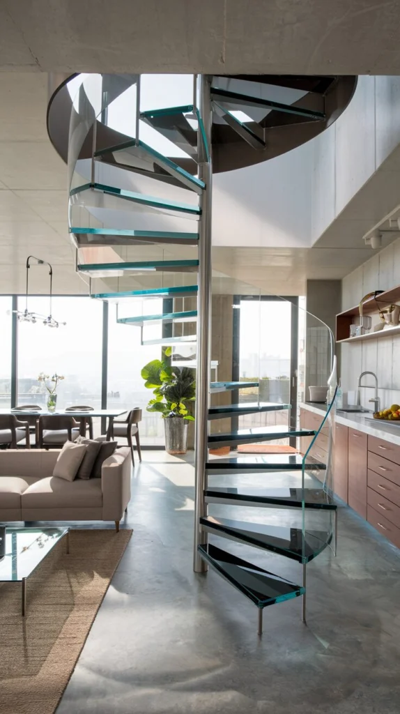 Embrace a floating spiral staircase for artwork-like curves