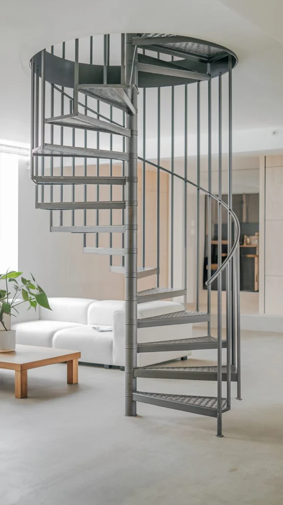 Embrace a minimalist metal spiral staircase