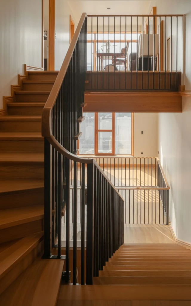 Extend the railing into adjacent spaces