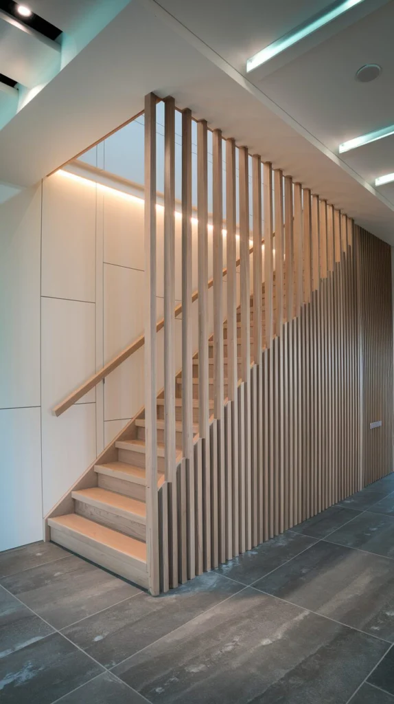 Frame the staircase with a full-height slatted wall