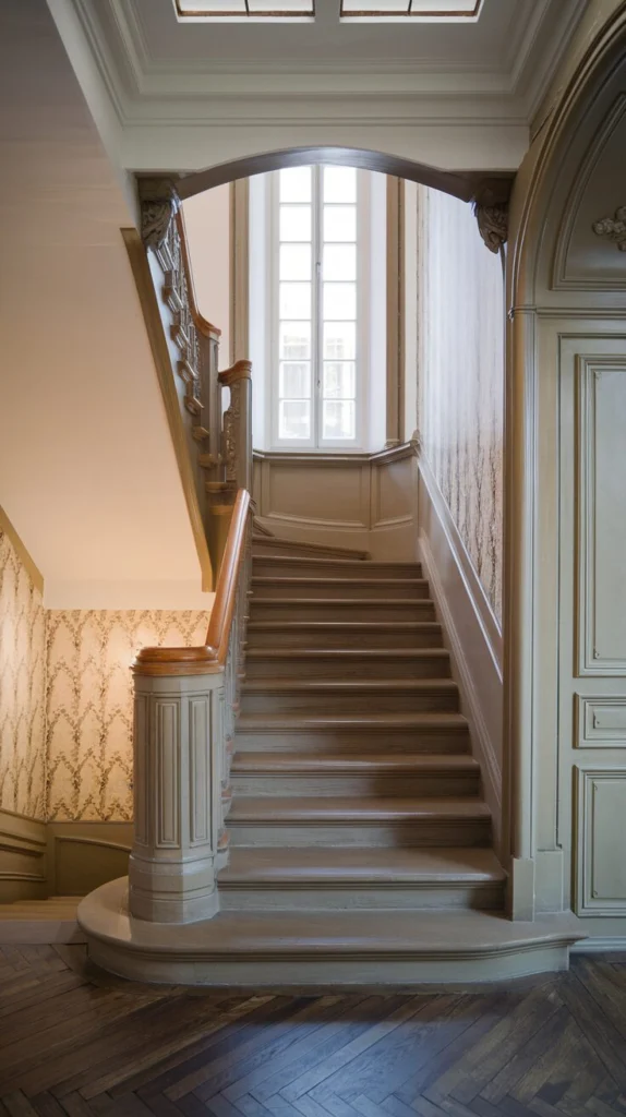 Install a modern staircase with wrapped wooden edges