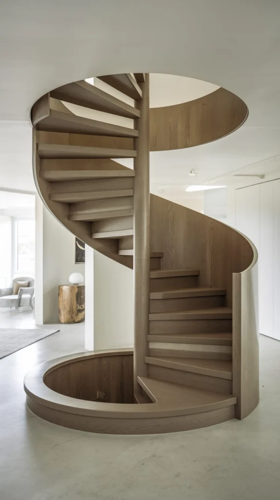 Install a spiral staircase with wide, comfortable treads
