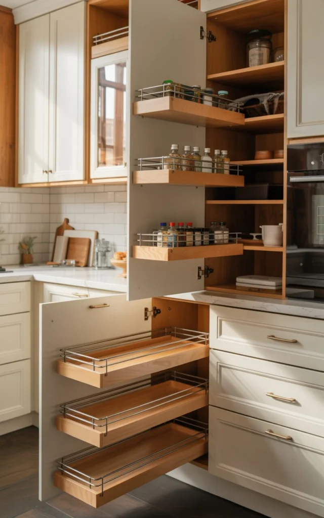 Install smart storage accessories inside cabinets