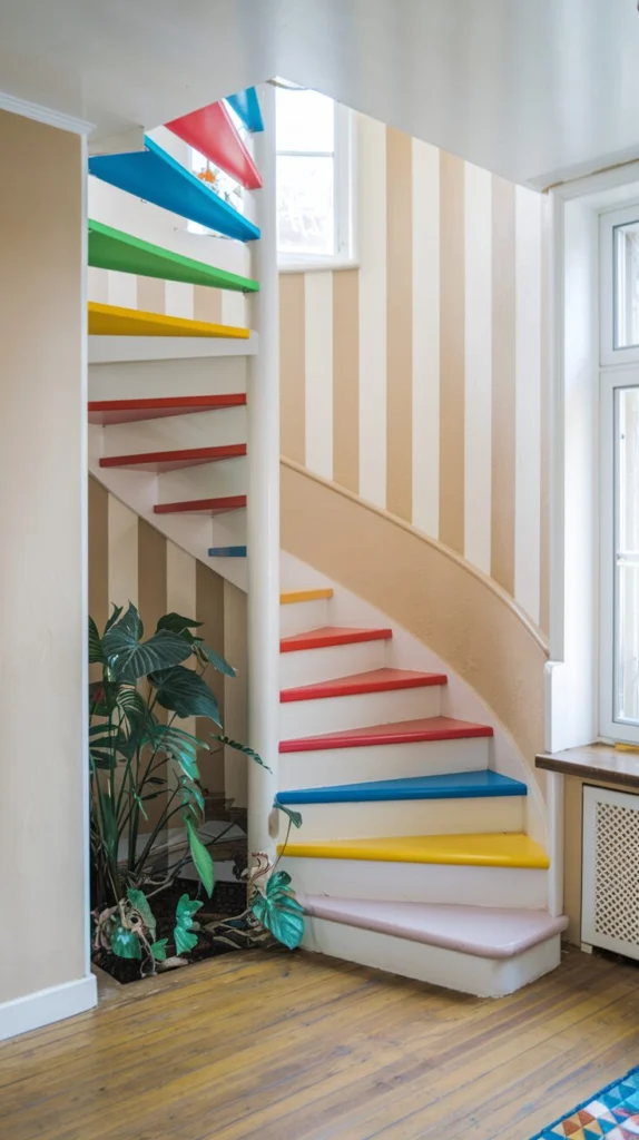 Introduce color through stair risers