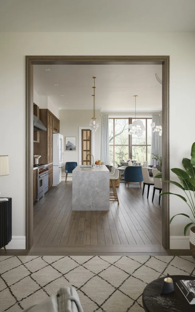 Open the kitchen to adjacent living spaces