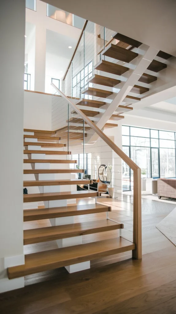 Use a floating side stringer for a clean modern profile