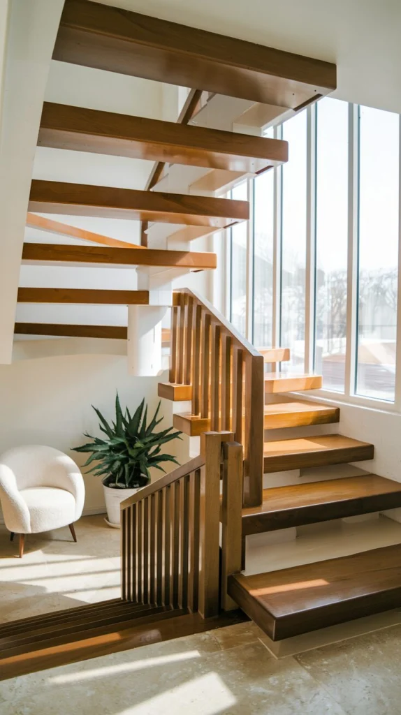 Use thick, chunky wooden treads for a bold modern statement