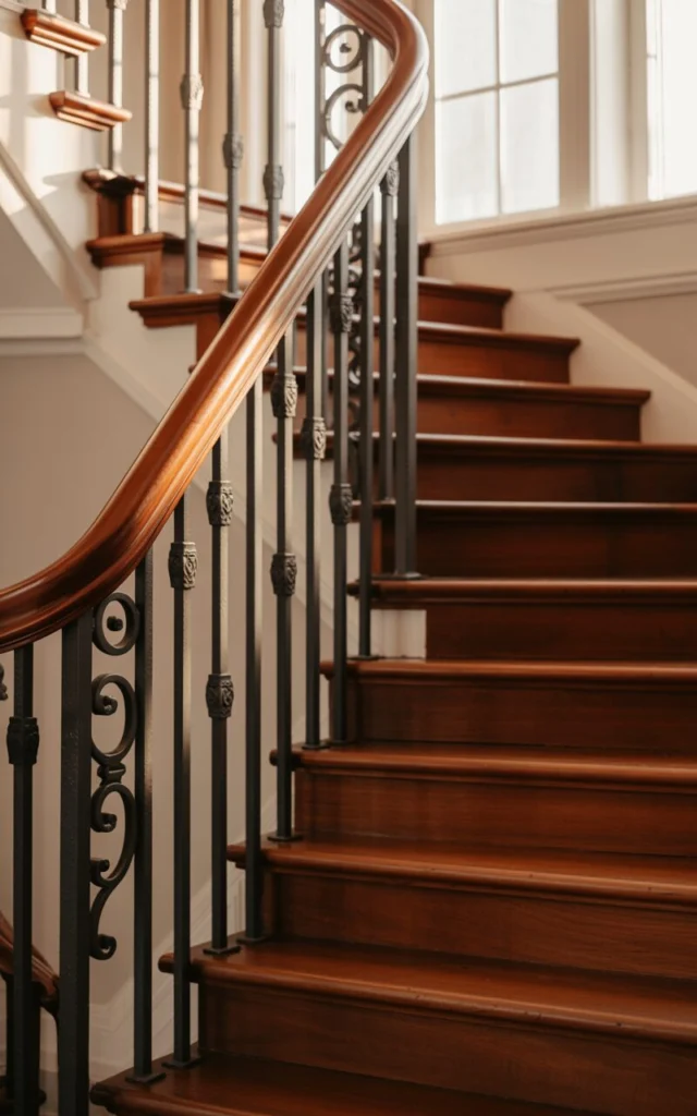 Anchor your staircase with classic wrought iron balusters