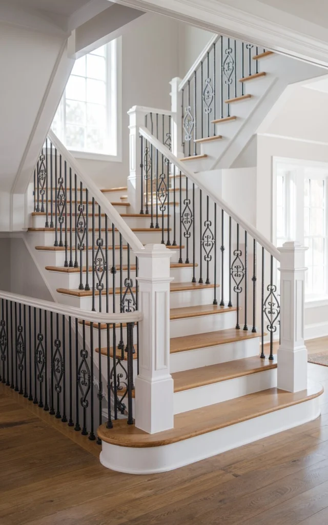 Create contrast with white-painted iron railings