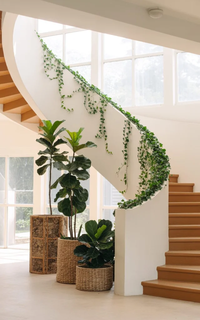 Frame the staircase with indoor plants