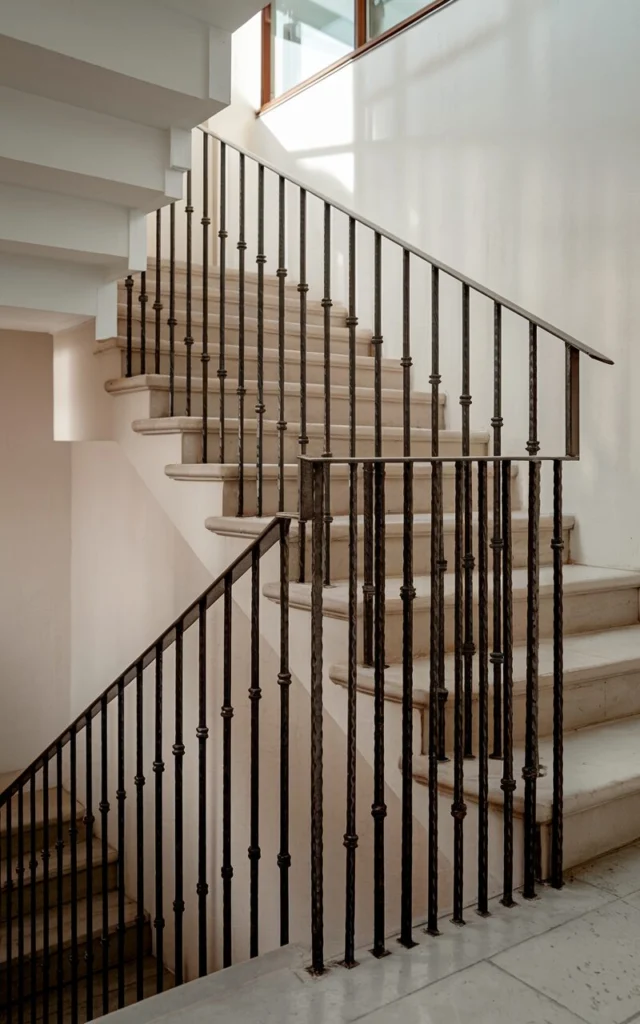 Keep iron railings low-profile in tight staircases