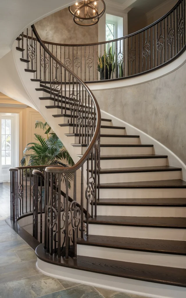 Soften the look with gently curved iron railings