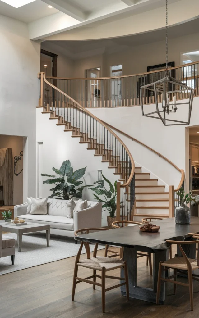 Use curved staircases to define open-plan zones