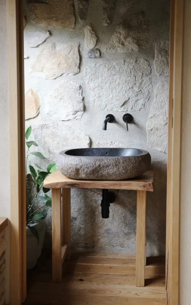 Add a Stone Sink for Organic Texture