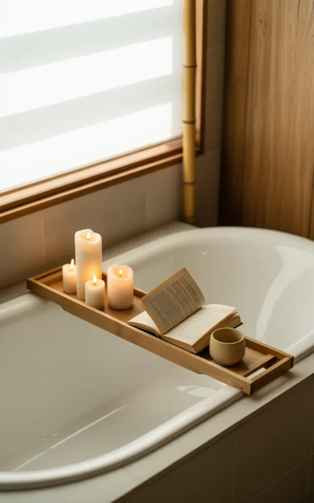 Add a Wooden Bath Tray for Spa Vibes