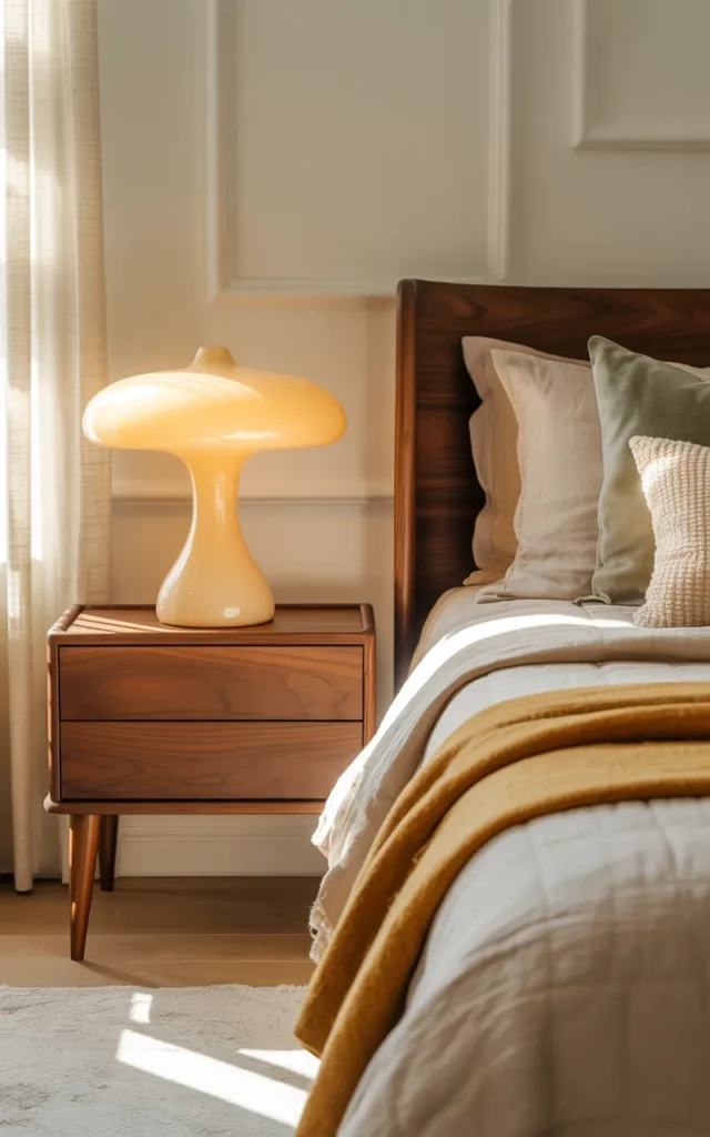 Add a mushroom table lamp to the bedside