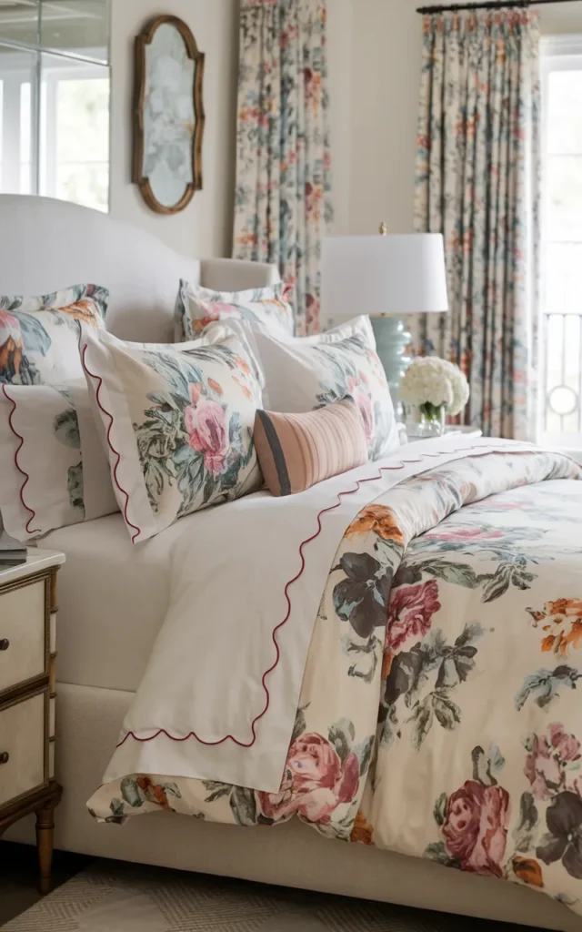 Add floral bedding with scalloped edges 🌷