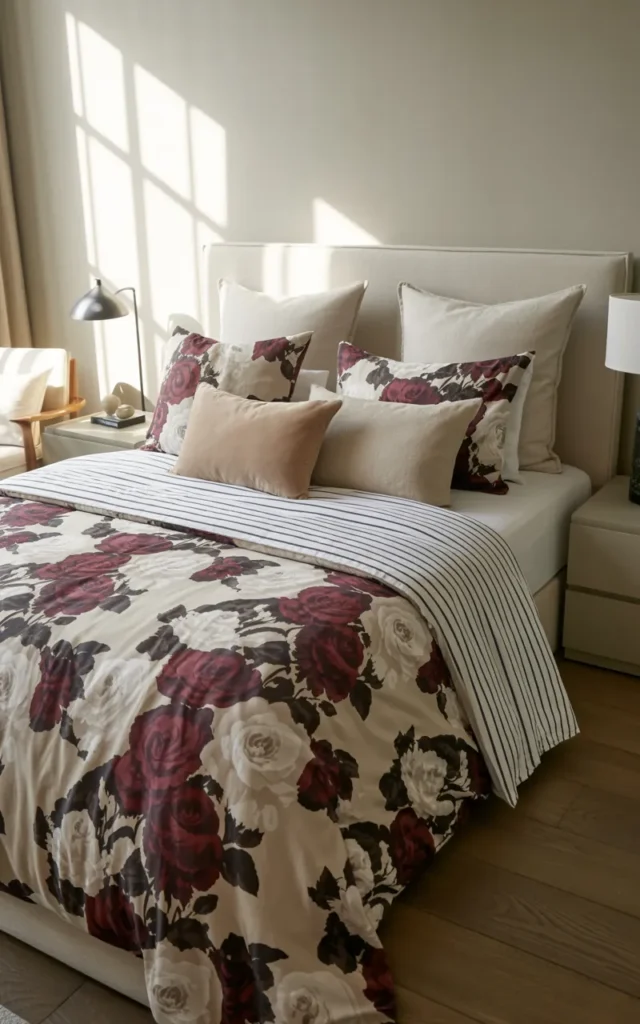 Add reversible floral bedding for easy styling 🌷