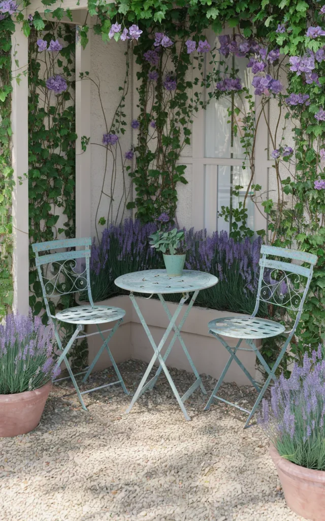 Create a gravel corner with a vintage bistro set ☕