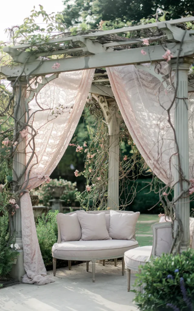 Drape lace-like outdoor fabric over a pergola 🤍