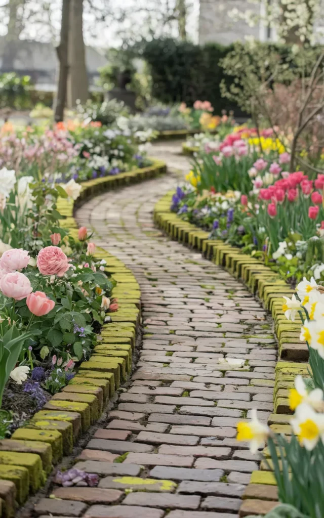 Frame pathways with vintage brick edging 🧱