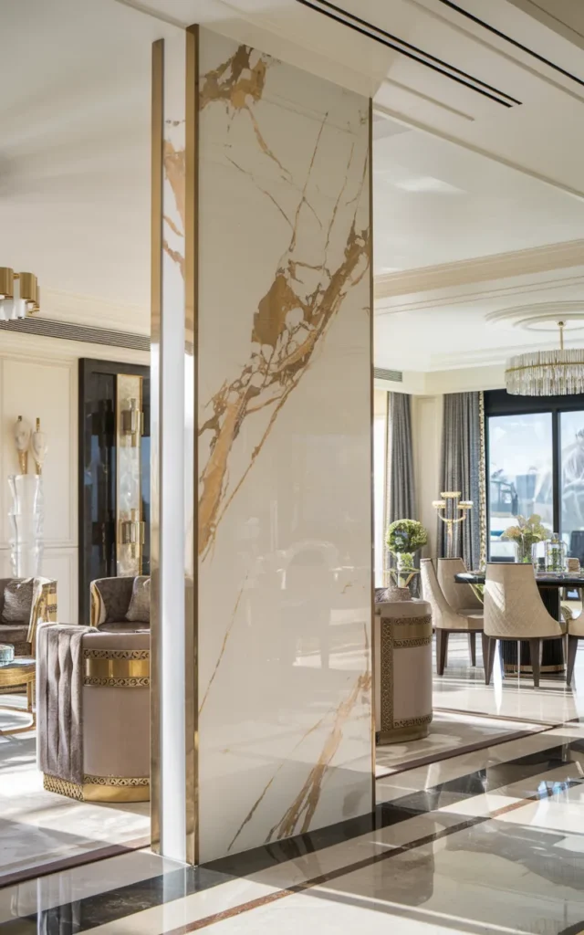Frame the space with a marble partition wall