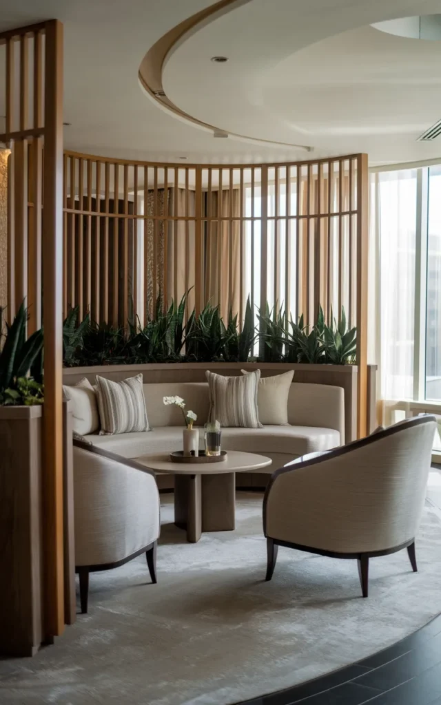 Install a curved partition wall for softness