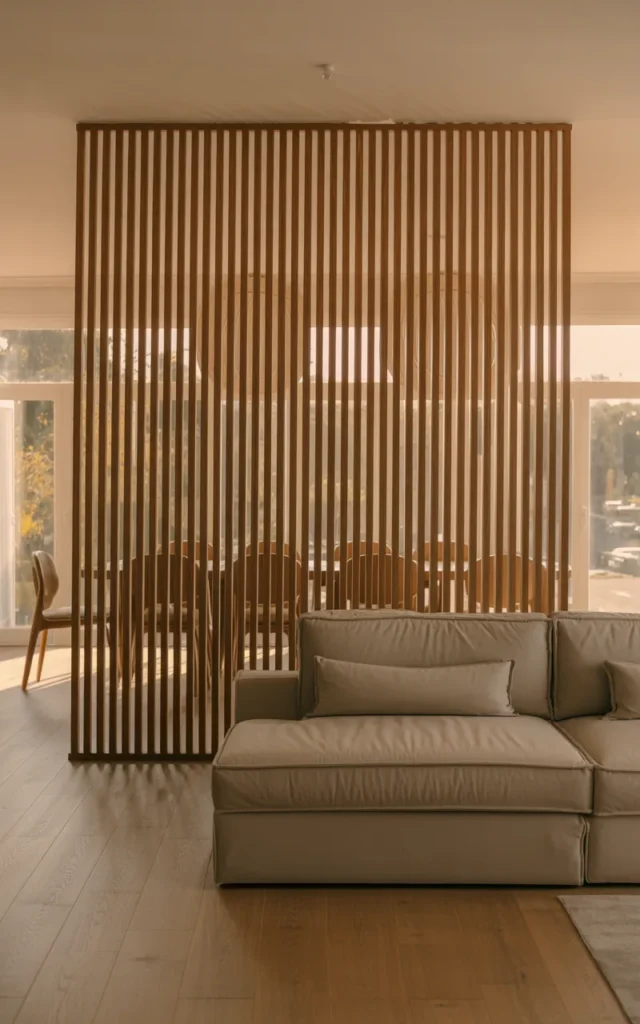 Install a sleek wooden slatted divider