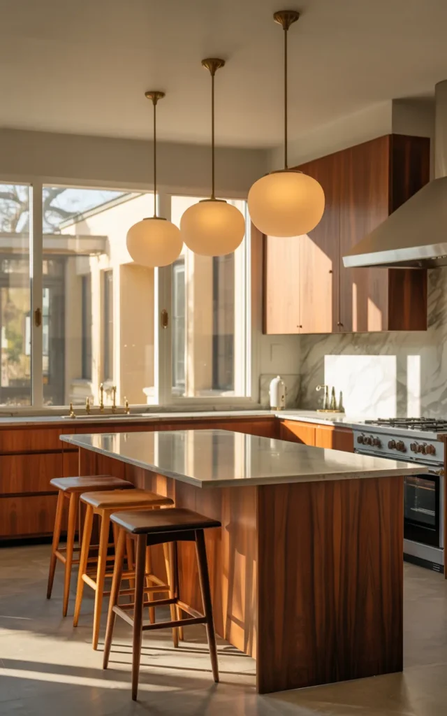 Install globe pendant lights over the kitchen island