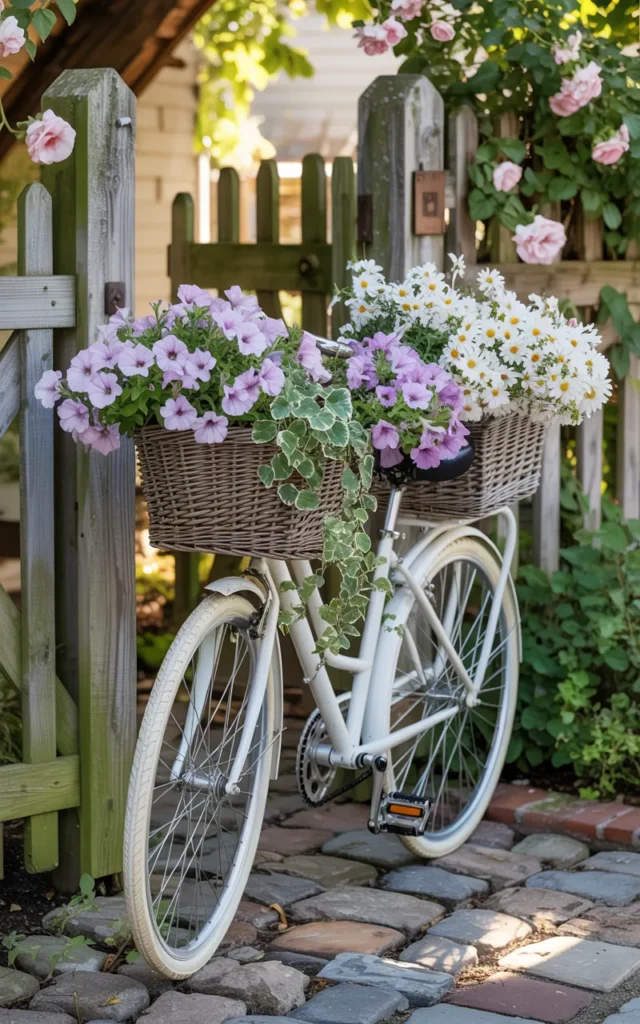 Mount an old bicycle with flower baskets 🚲🌸