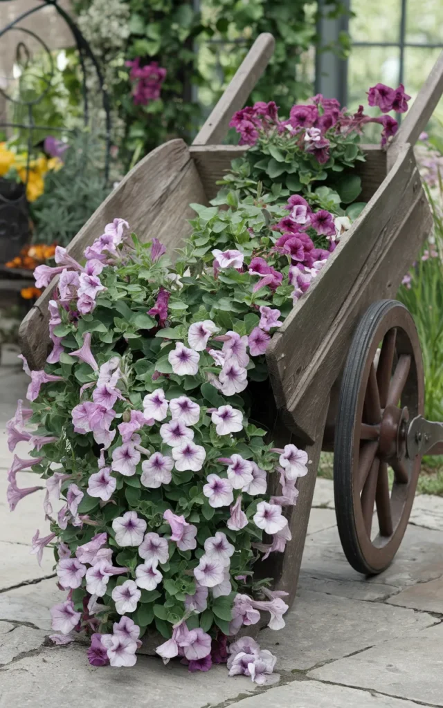 Place a vintage wheelbarrow as a flower bed 🌼