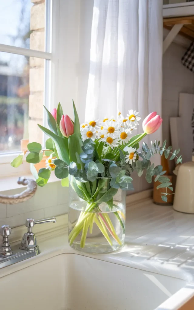 Place fresh flowers near the sink 🌷