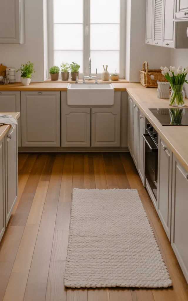Replace dark mats with lighter woven rugs 🧺