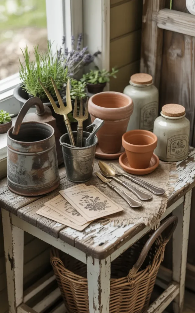Style a potting table with antique tools 🪴