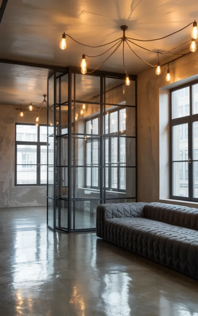 Use a glass partition with black metal frames