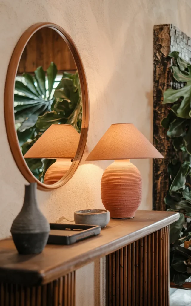 Use a sculptural ceramic lamp in the entryway
