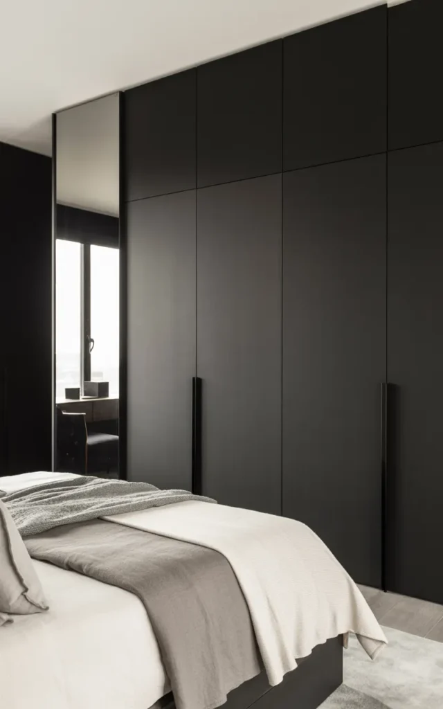 Use monochrome black sliding wardrobes for bold style
