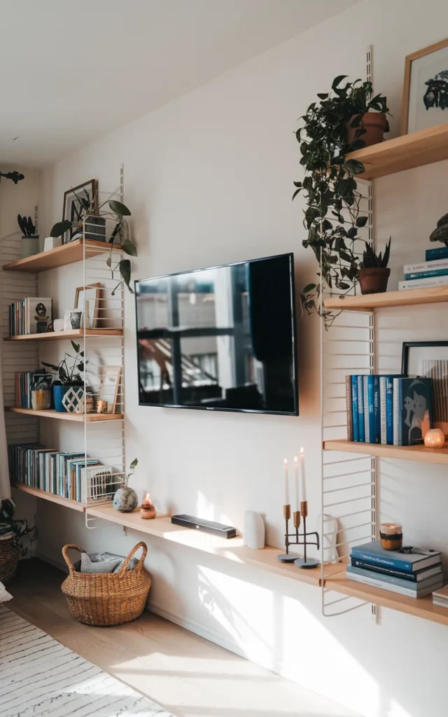 Add floating shelves around the TV