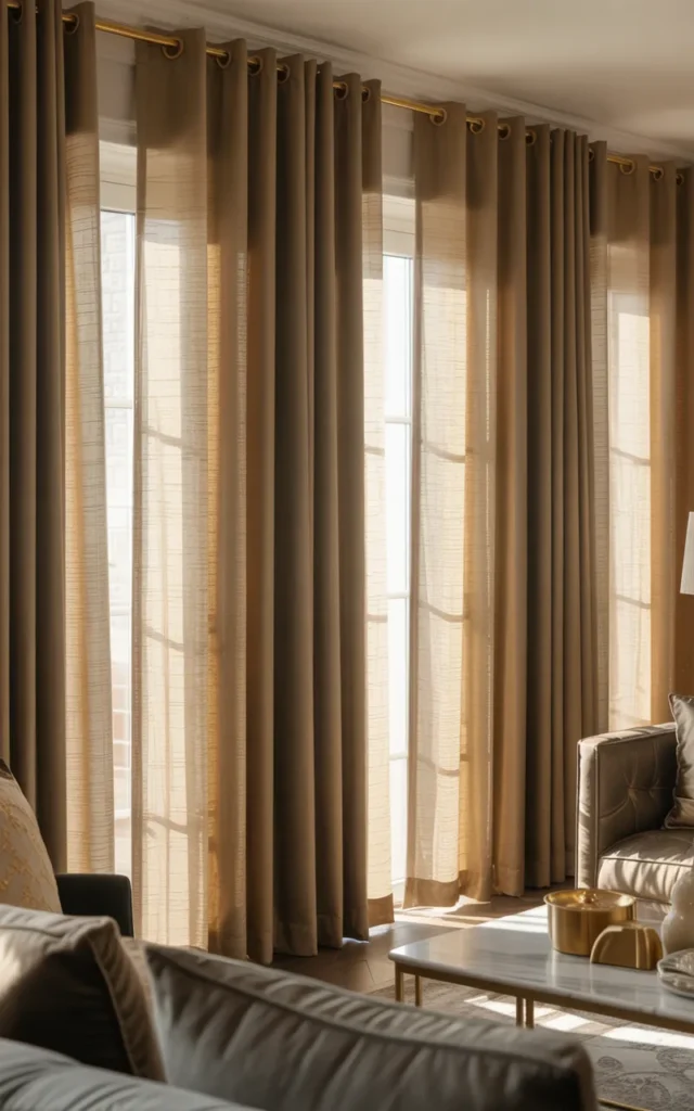 Add metallic curtain rods for a polished look