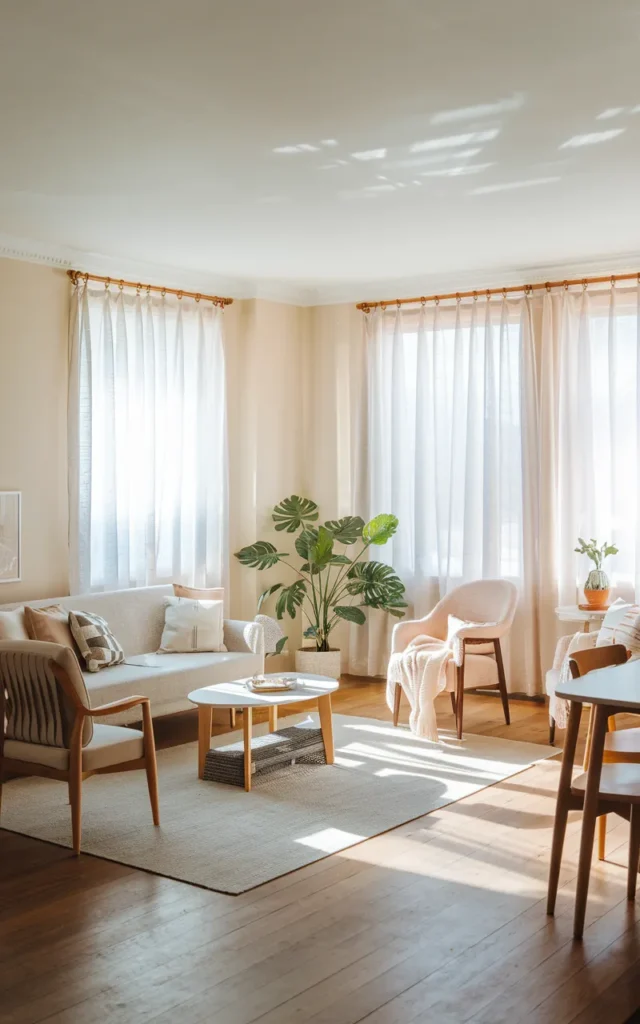 Choose sheer white curtains for an airy feel