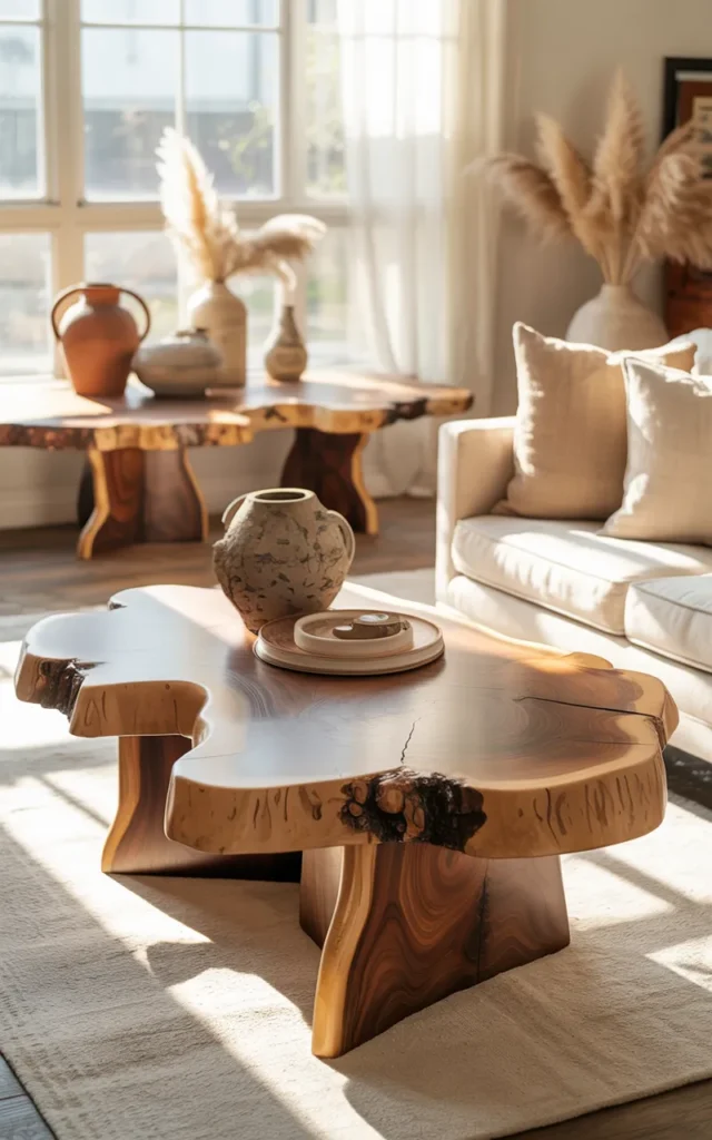 Incorporate raw-edge wood furniture