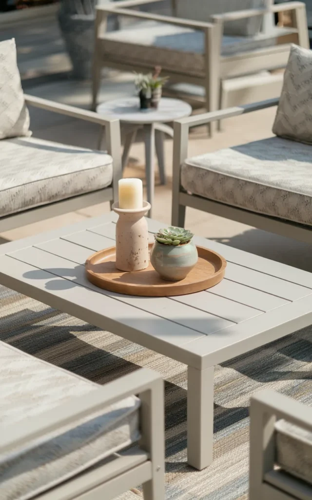 Style a small outdoor coffee table with simple dĂŠcor