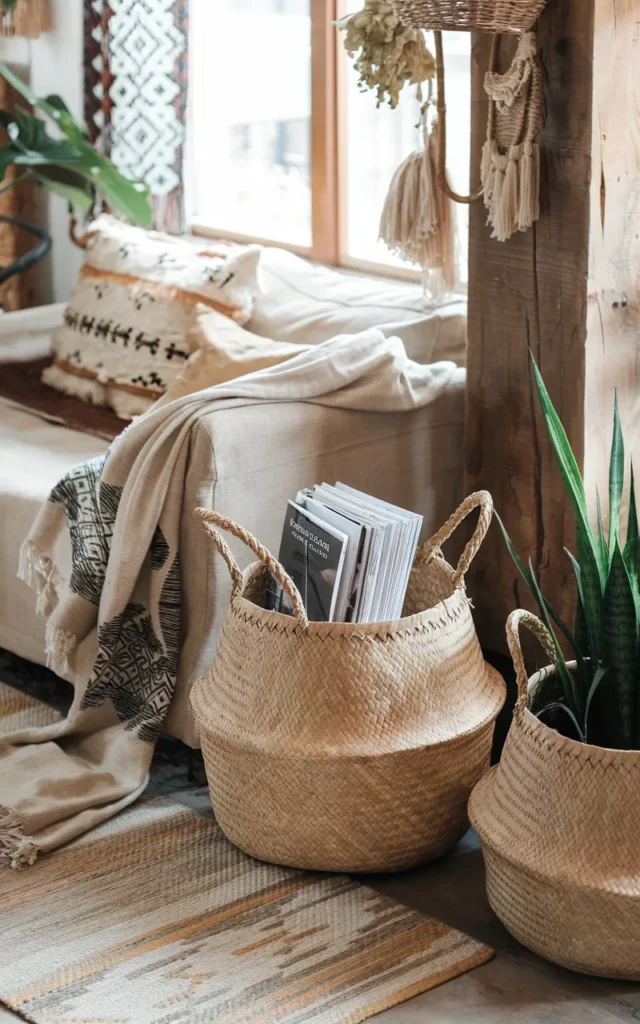 Use baskets for both storage and decor
