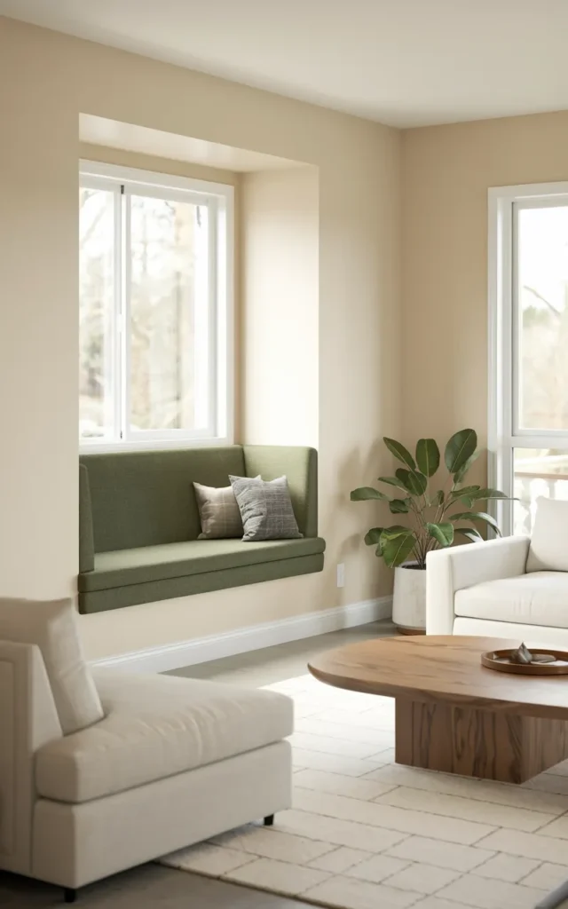 Add a green bench near the window