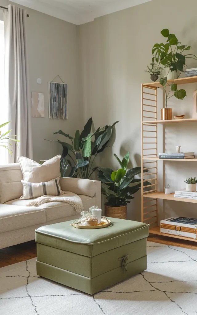 Add a green ottoman for function and style