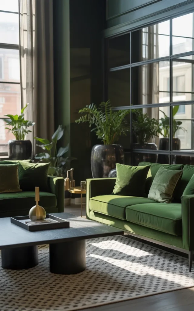 Combine green with black accents for contrast